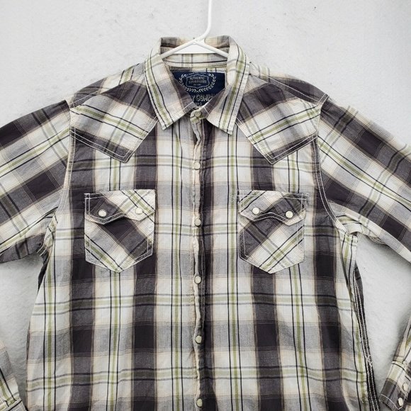 GPH Supply Co. Shirt Men's Pearl Snap Up Long Roll-Tab Sleeve Plaid Gray Medium - Picture 7 of 12